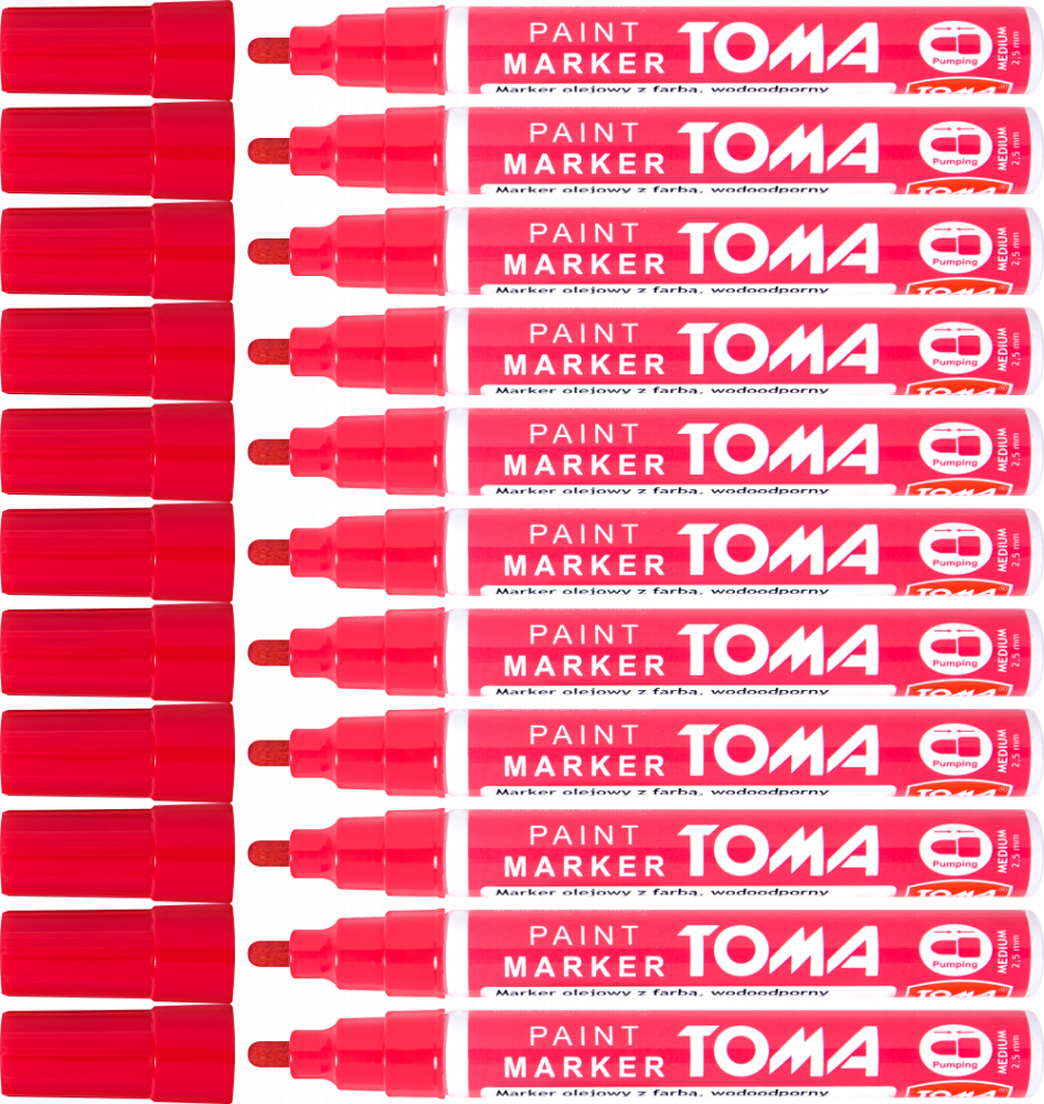 12x Marker olejowy Toma TO-440, okrągła, 2.5 mm, czerwony