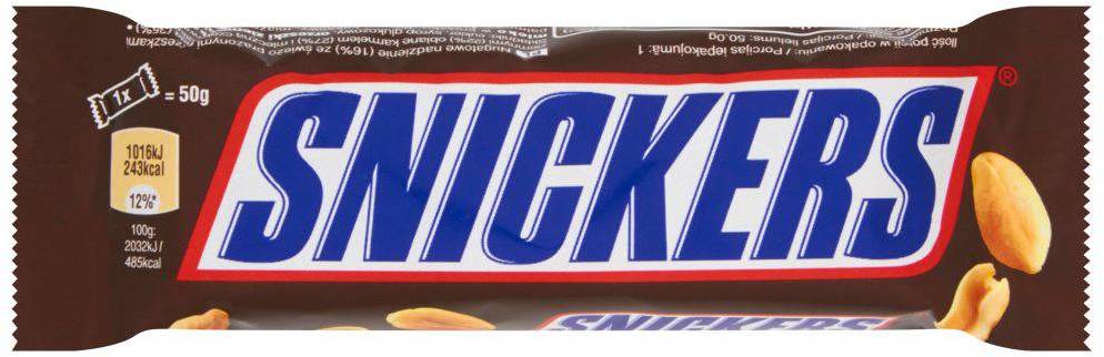 Baton Snickers, z nugatowym nadzieniem i orzeszkami ziemnymi w karmelu i czekoladzie, 50g