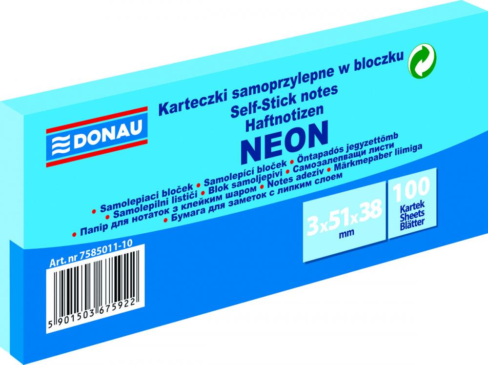Karteczki samoprzylepne Donau, 38x51mm, 3x100 karteczek, neonowy niebieski