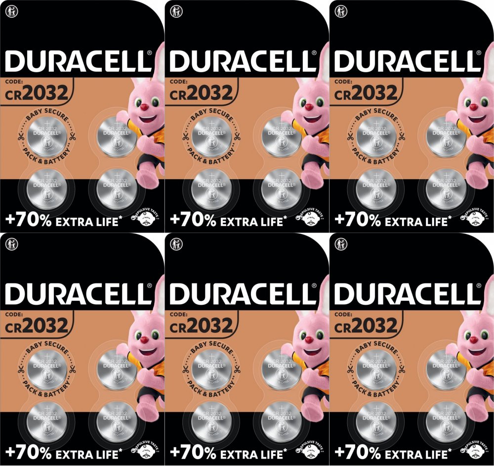 6x Bateria litowa Duracell, CR2032, 4 sztuki