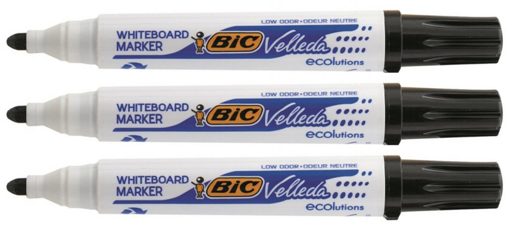 3x marker suchościeralny Bic Velleda, okrągła, 4.95mm, czarny