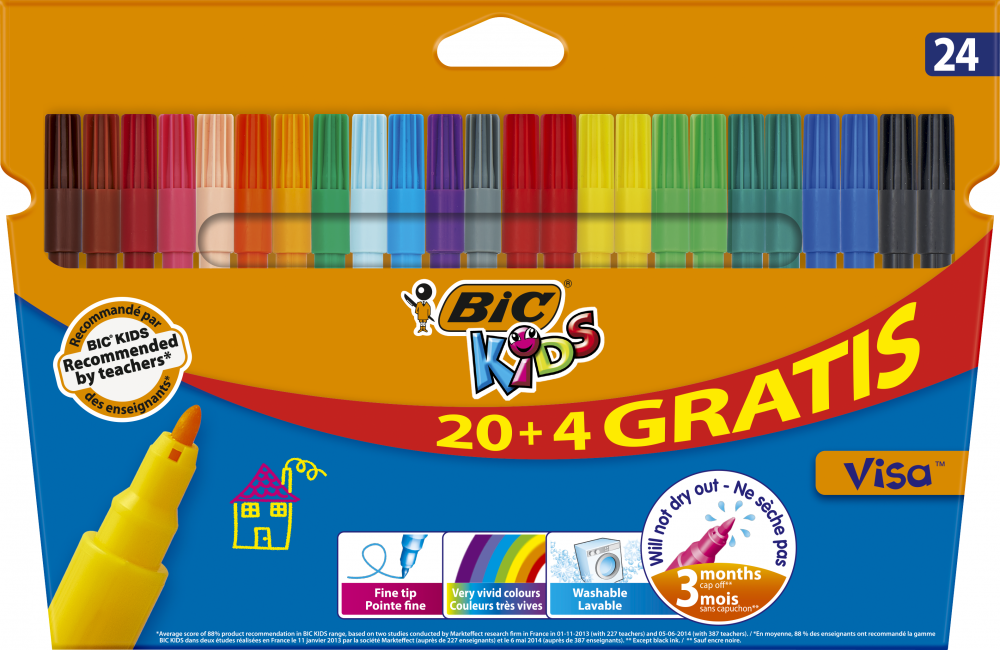 Pisaki BIC Kids Visa, 20+4 sztuki, mix kolorów
