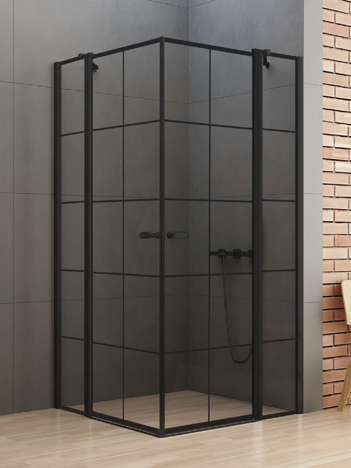 New Trendy New Soleo Black kabina prysznicowa 90x90 cm kwadratowa czarny mat/szkło ze wzorem K-0580