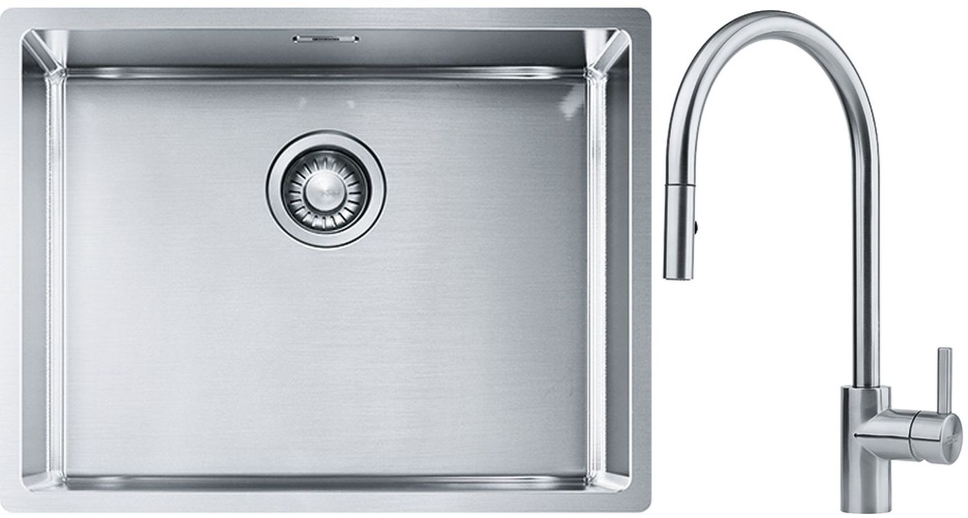 Franke Box BXX 110-54/ BXX 210-54 zlewozmywak 58x45 cm stalowy z baterią kuchenną Eos stal szlachetna (1270453660, 1150590045) - Wysyłka w 24h