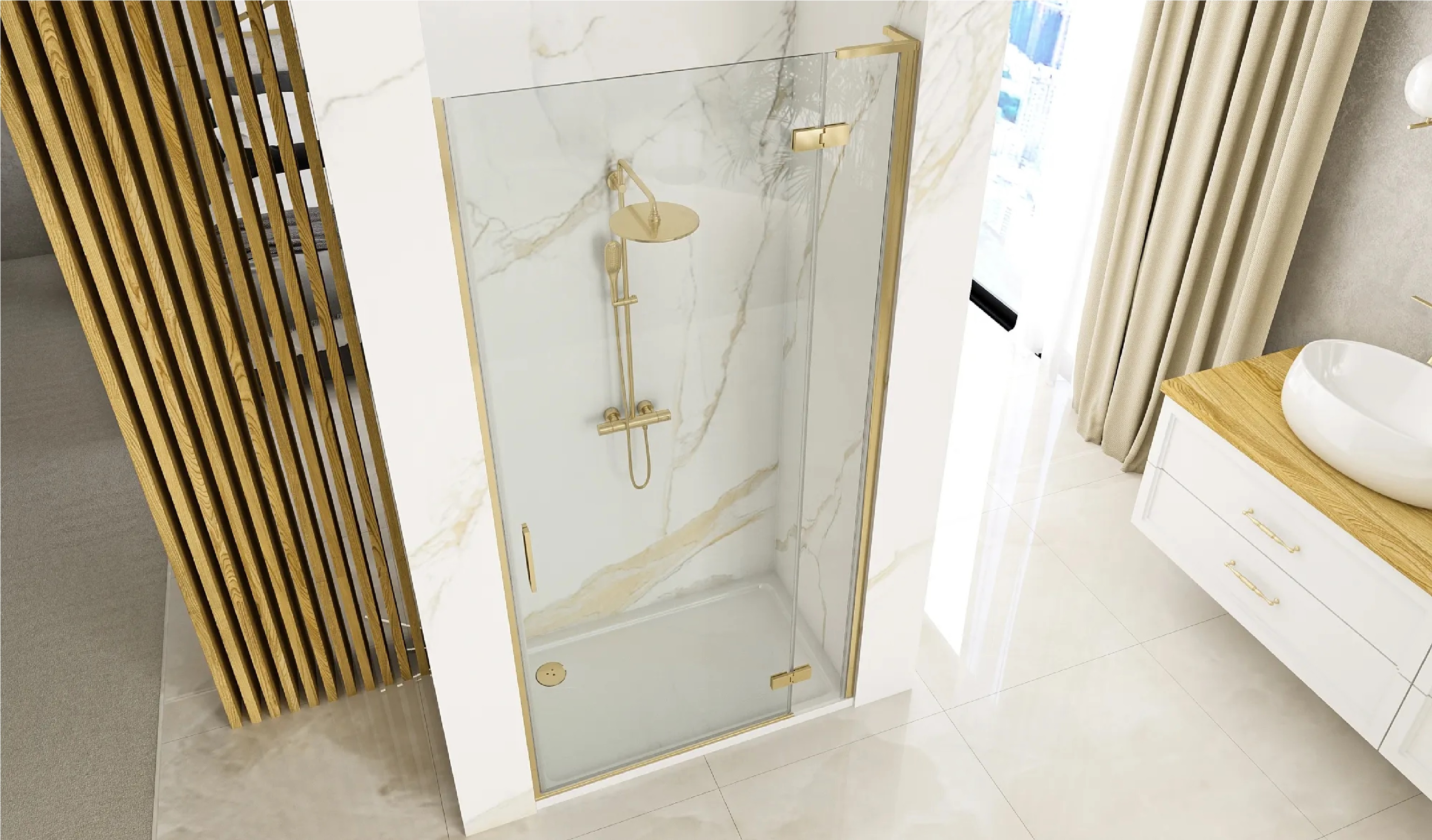 Rea Hugo Gold Brush kabina prysznicowa 90x90 cm kwadratowa złoto szczotkowane/szkło przezroczyste REA-K6609 - Wysyłka w 24h