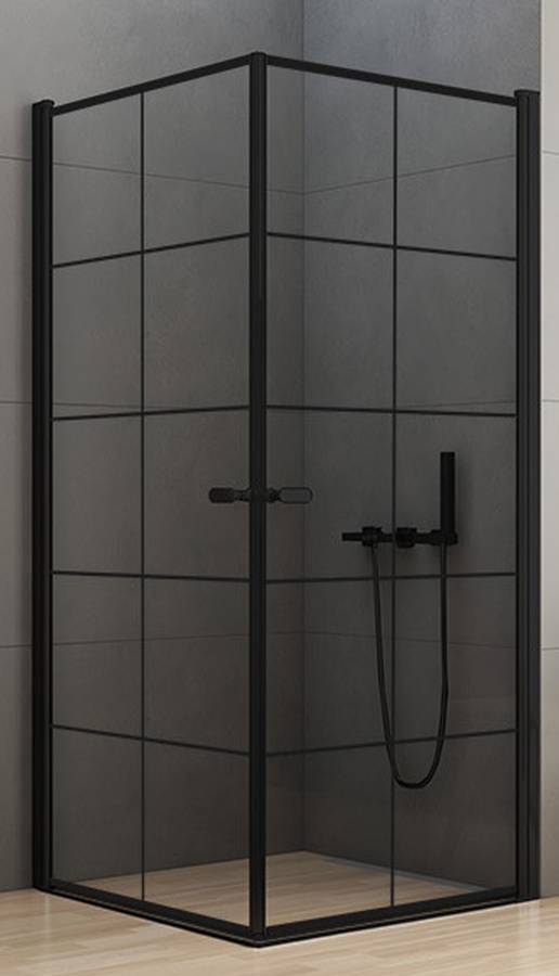 New Trendy New Soleo Black kabina prysznicowa 90x90 cm kwadratowa czarny mat/szkło ze wzorem D-0285A/D-0285A