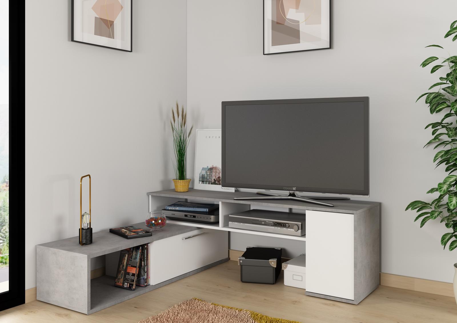 Stolik TV Winn betonowy, dwa sposoby montażu