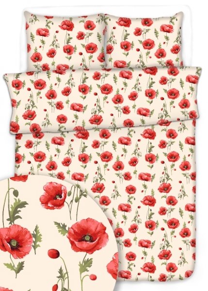 Pościel kora PREMIUM 160x200, 100% bawełna wz. Maki