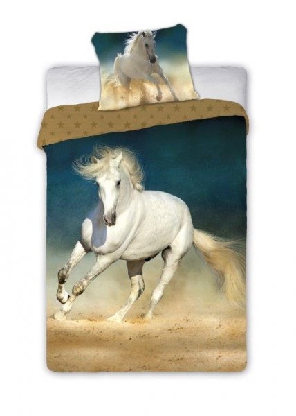 Pościel młodzieżowa 100% bawełna 160x200 - HORSES 001 BIAŁY KOŃ
