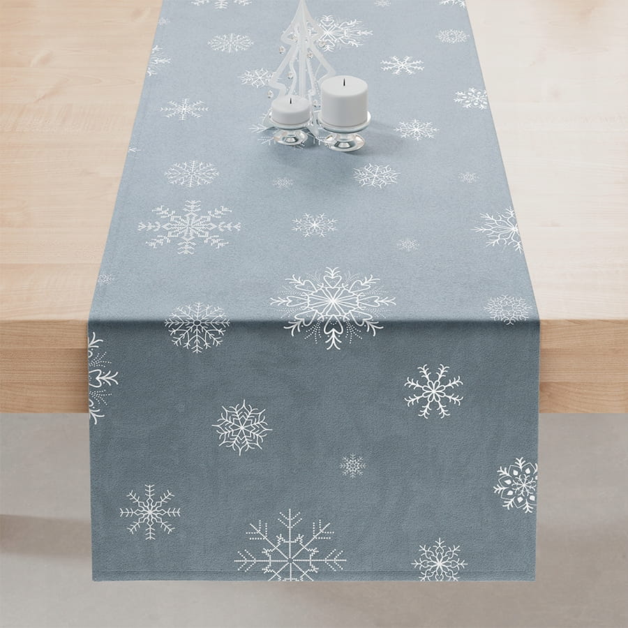 ŚNIEŻKI Bieżnik VELVET 40x160cm jasny niebieski - idealny na święta,