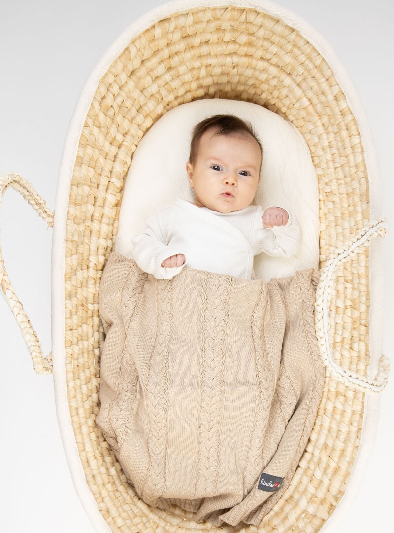 Kinder Hop Kocyk dziecięcy dziany Beige, 100% bawełna, 90x65 cm