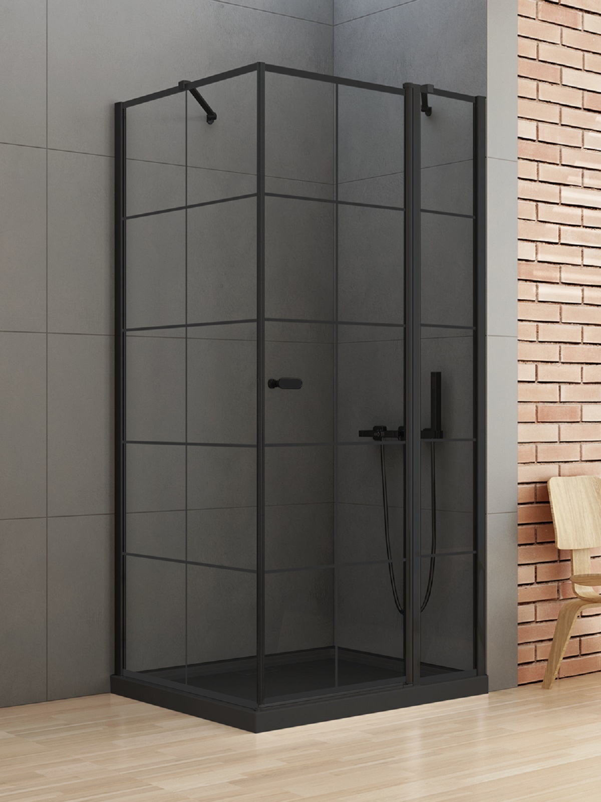 Darmowa Dostawa - Kabina prysznicowa 90x90 cm kwadratowa czarny mat/szkło ze wzorem New Trendy New Soleo Black K0581