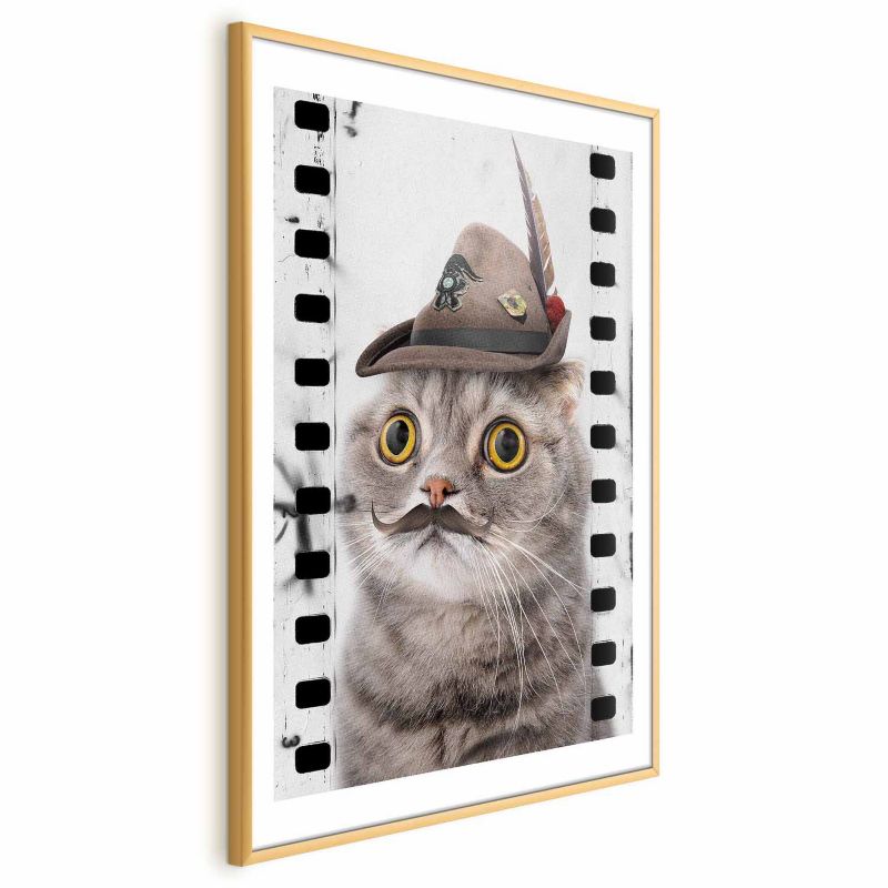 Plakat Artgeist Kot w kapeluszu 60x90 cm z ramą złotą 1 szt