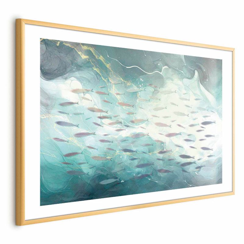 Plakat Artgeist Ławica ryb 30x21 cm z ramą złotą 1 szt