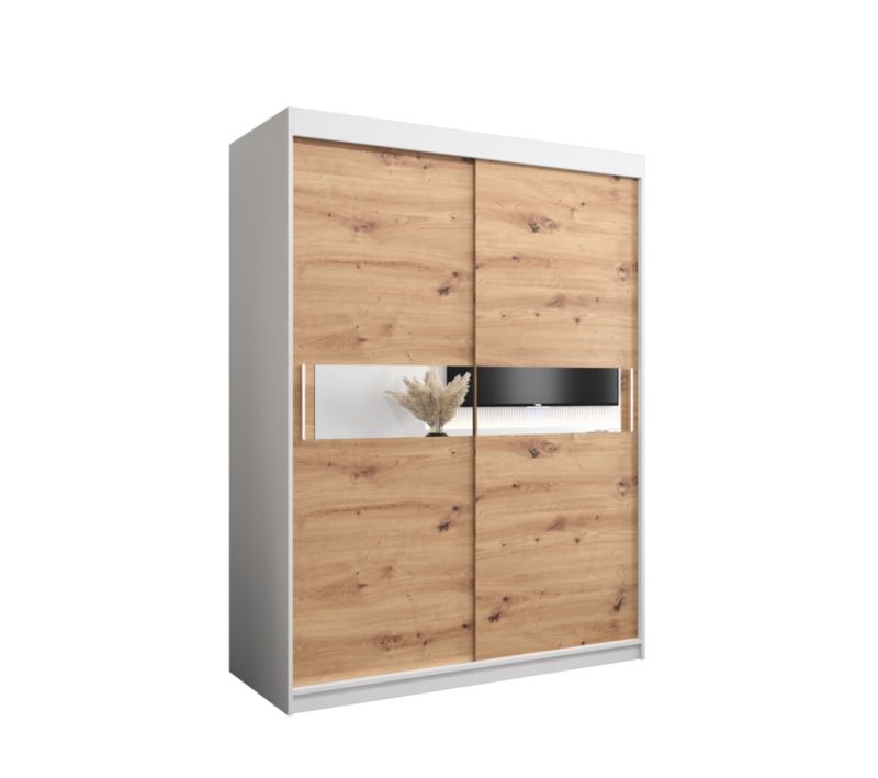 Szafa przesuwna Garderoba Abiks HAWANA 3 150 biały mat + dąb artisan 1 szt.