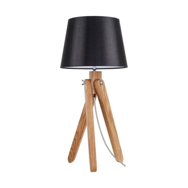 Drewniana Lampa Stołowa SPOT Light 1xE27 Max.40W Naturalne Drewno Dębowe FSC z akcentem Czarnego Abażuru, 1szt.