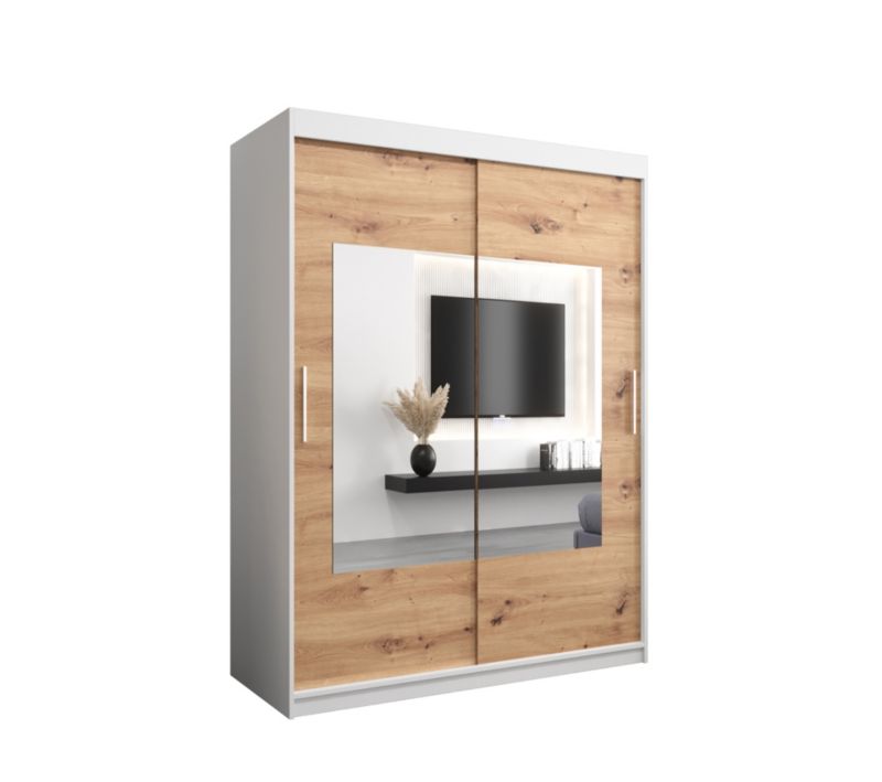 Szafa przesuwna Garderoba Abiks TORINO 150 biały mat + dąb artisan 1 szt.