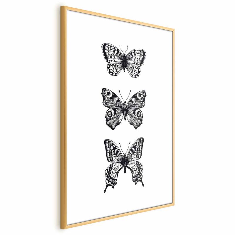 Plakat Artgeist Trzy motyle 21x30 cm z ramą złotą 1 szt