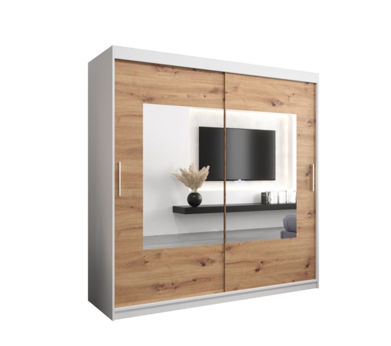 Szafa przesuwna Garderoba Abiks TORINO 200 biały mat + dąb artisan 1 szt.