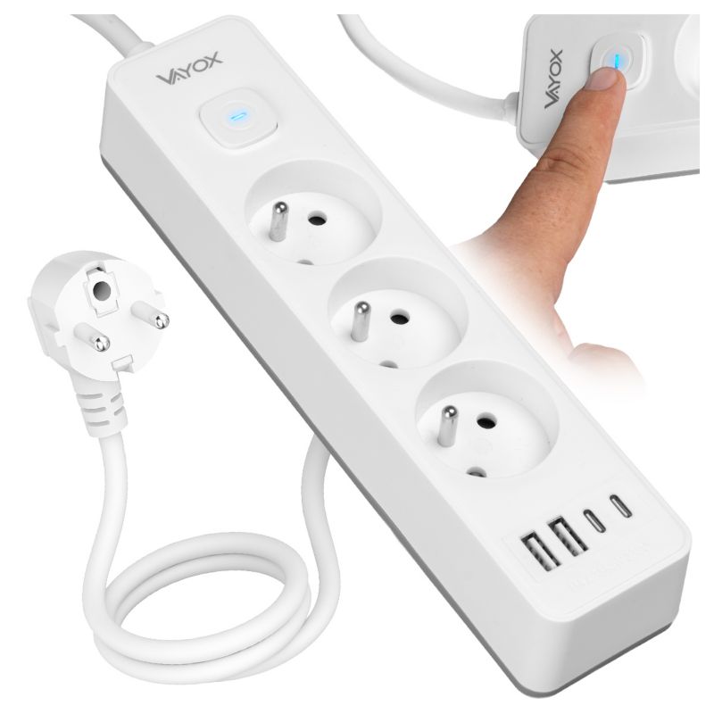 Przedłużacz listwa zasilająca Vayox VA0382-3 3 gniazda z włącznikiem + USB USB-C 3m 1 szt.