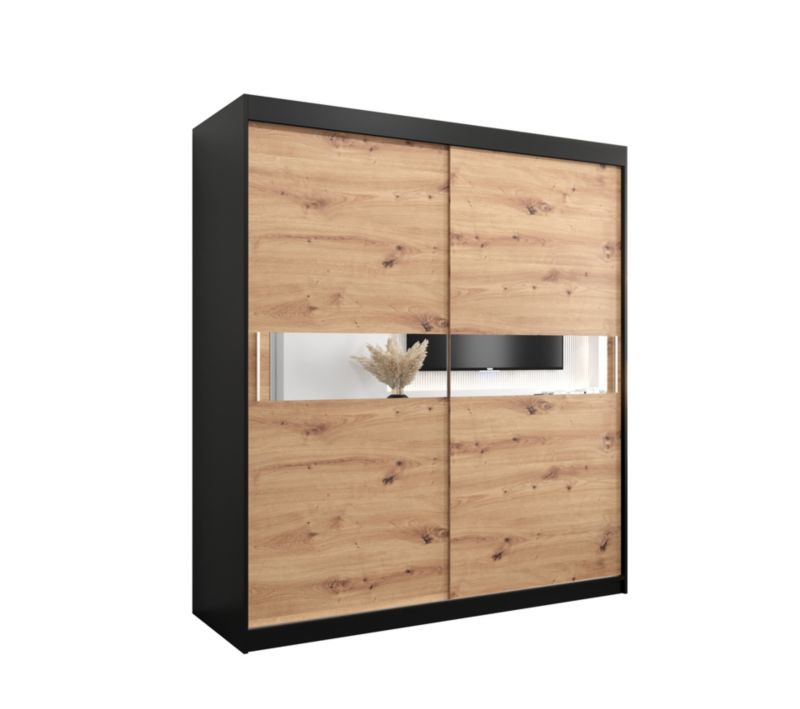 Szafa przesuwna Garderoba Abiks HAWANA 3 180 czarny mat + dąb artisan 1 szt.