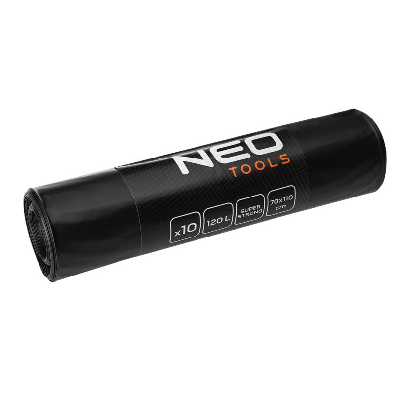 Worki budowlane NEO TOOLS 120 L, czarne, 10 sztuk, 100 mic, 1 kpl