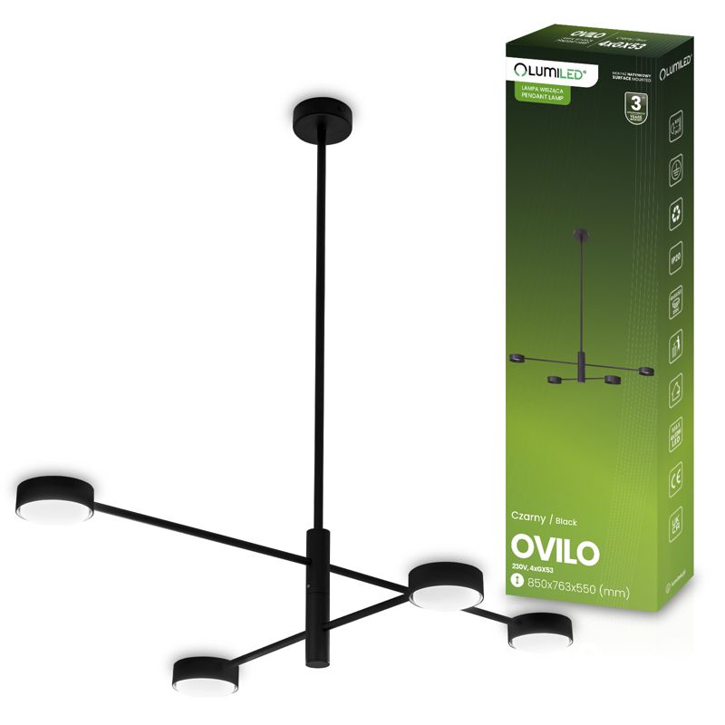Lampa Sufitowa Lumiled Wisząca LED 4x GX53 Ścienna Czarna 1 szt.