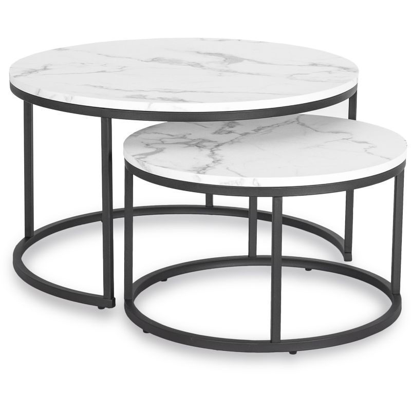Zestaw Stolików Kawowych Dafne Max 60 cm/80 cm Mebel Elite Biały Marmur 1 kpl