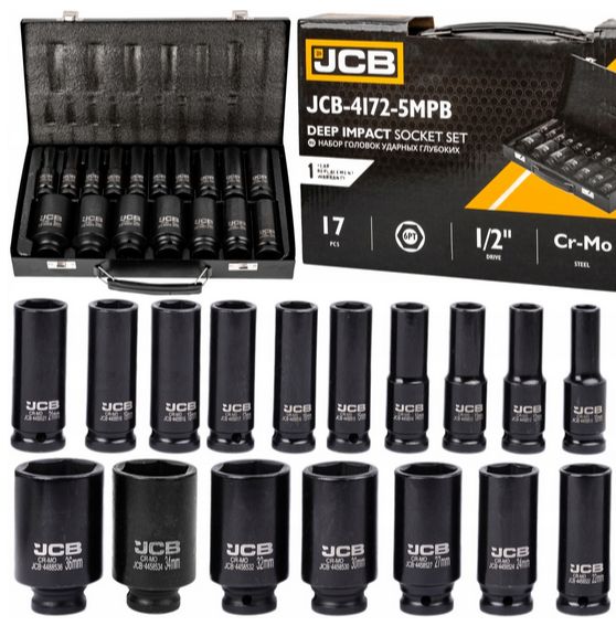 Zestaw nasadki udarowe głębokie do klucz pneumatyczne JCB 1/2" 10-36mm 17el 1szt.