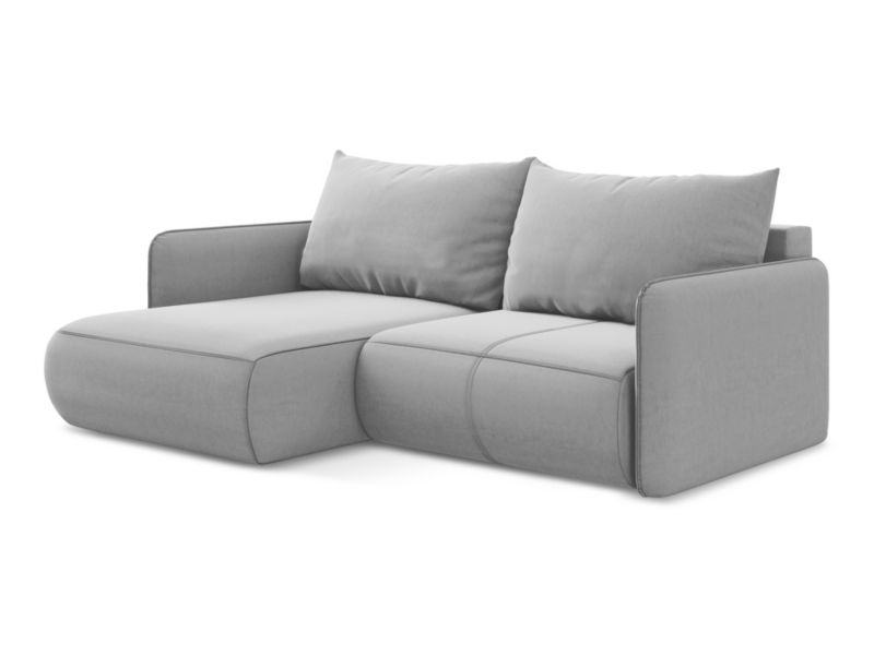 Narożnik lewostronny z funkcją spania Makamii Nanea z tkaniny welwetowej 207x148 cm szary 1 szt.