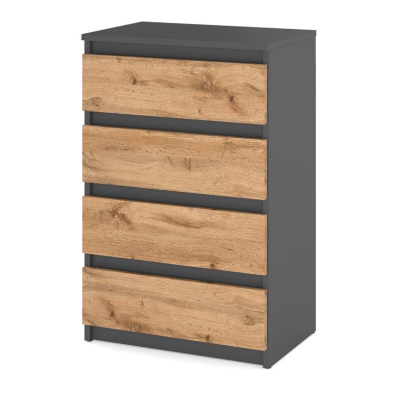Komoda Hurtownia-Mebli Szuflady 4 Hugo Mała 60cm Szary Mat Dąb Wotan 60x33.5x92.5 cm 1szt.