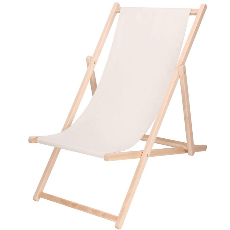 Leżak drewniany Springos ogrodowy 3 stopnie regulacji, na taras plażę ecru 1 szt.