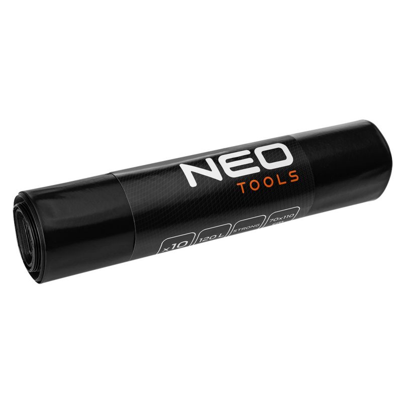 Worki budowlane NEO TOOLS 120 L, czarne, 10 sztuk, 70 mic, 1 kpl