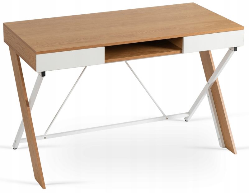 Biurko Rea Mebel Elite 120 cm Dąb złoty/Białe z Szufladami 1 szt.