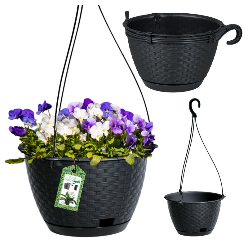 Doniczka Deco4Home Rattan donica wisząca antracyt 25cm 1 szt.