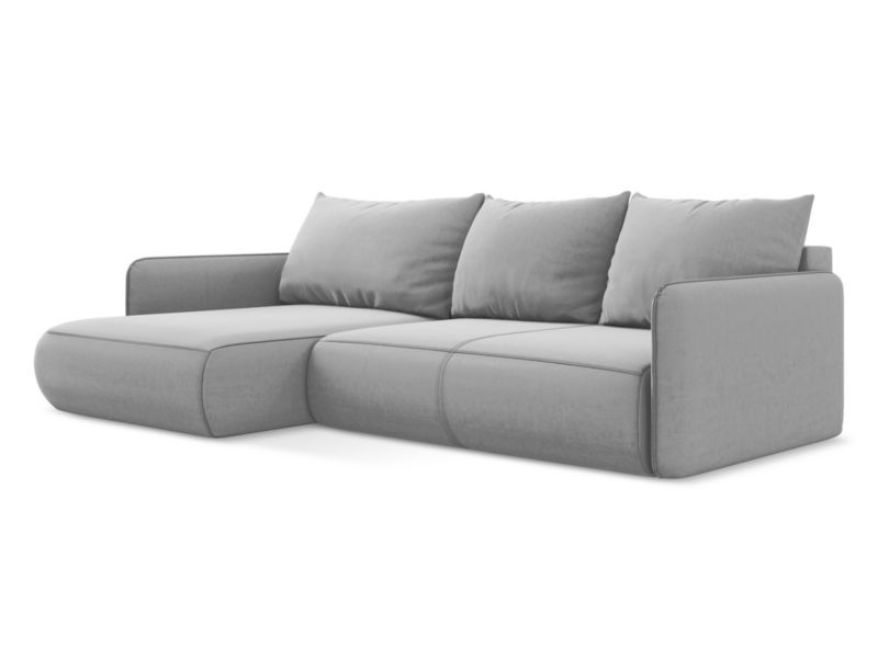 Narożnik lewostronny z funkcją spania Makamii Nanea z tkaniny welwetowej 240x148 cm szary 1 szt.