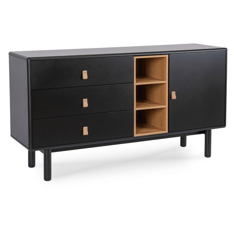 Komoda Castillo 140 cm Mebel Elite z Szufladami i Półkami Czarna 1 szt