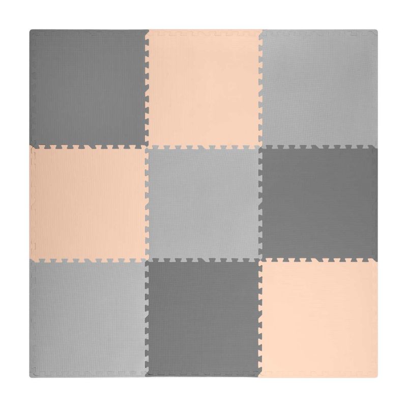 Duża mata piankowa Ricokids szare brzoskwiniowe puzzle piankowe dla dzieci 180x180 cm 1 szt