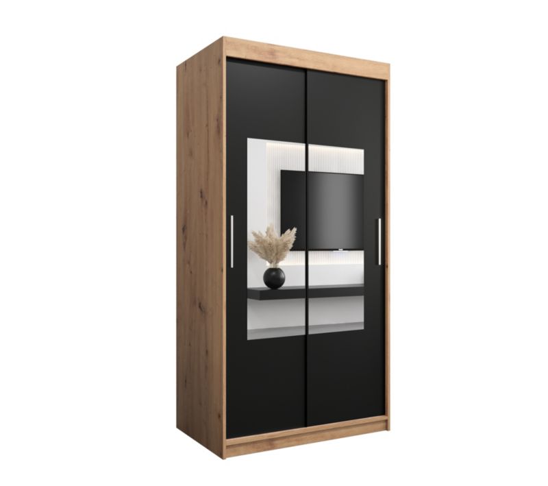 Szafa przesuwna Garderoba Abiks TORINO 100 dąb artisan + czarny mat 1 szt.