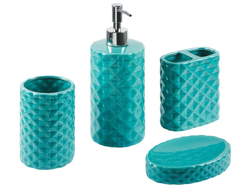 4-częściowy zestaw akcesoriów łazienkowych ceramiczny turkusowy Guatire 1 kpl
