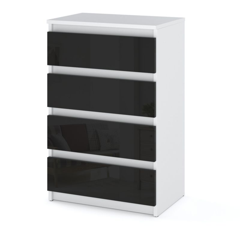 Komoda Hurtownia-Mebli Szuflady 4 Hugo Mała 60cm Biały Mat Czarny Połysk 60x33.5x92.5 cm 1szt.