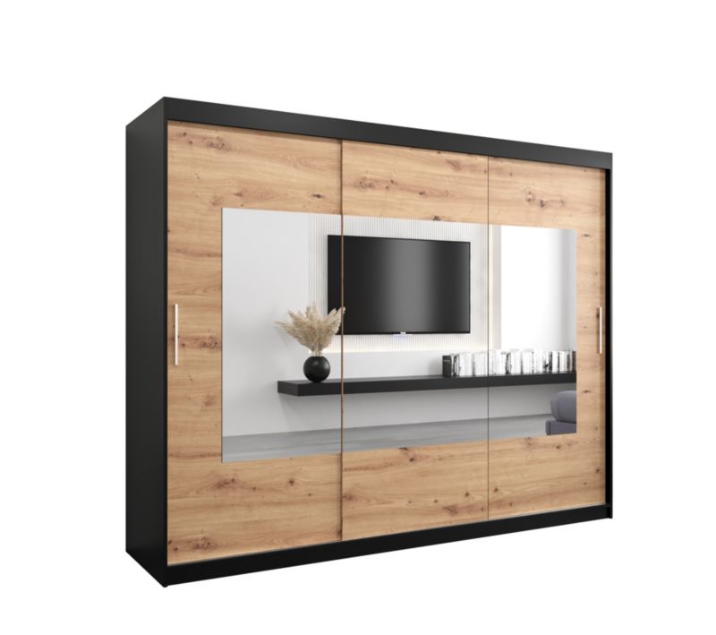 Szafa przesuwna Garderoba Abiks TORINO 250 czarny mat + dąb artisan 1 szt.