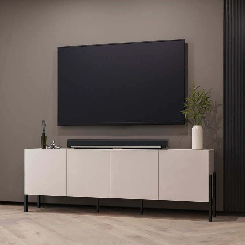 Komoda do salonu 204 cm czterodrzwiowa z półkami kaszmir