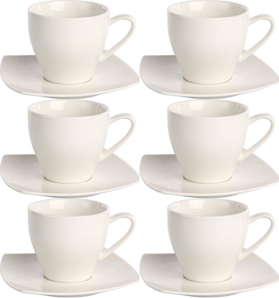 6x Filiżanka ze spodkiem Altom Design Regular w opasce, 200ml, porcelana, kremowy