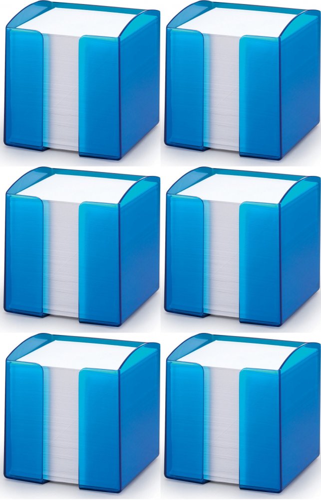 6x Pojemnik z białymi karteczkami Durable Trend, 100x105x100mm, 800 karteczek, przezroczysty niebieski
