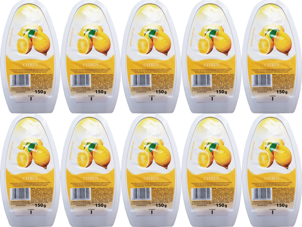 10x Odświeżacz powietrza Citrus, cytrynowy, żel, 150g