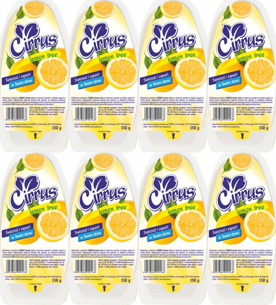 8x Odświeżacz powietrza Cirrus, lemon tree, żel, 150g