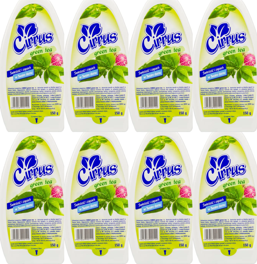 8x Odświeżacz powietrza Cirrus, green tea, żel, 150g