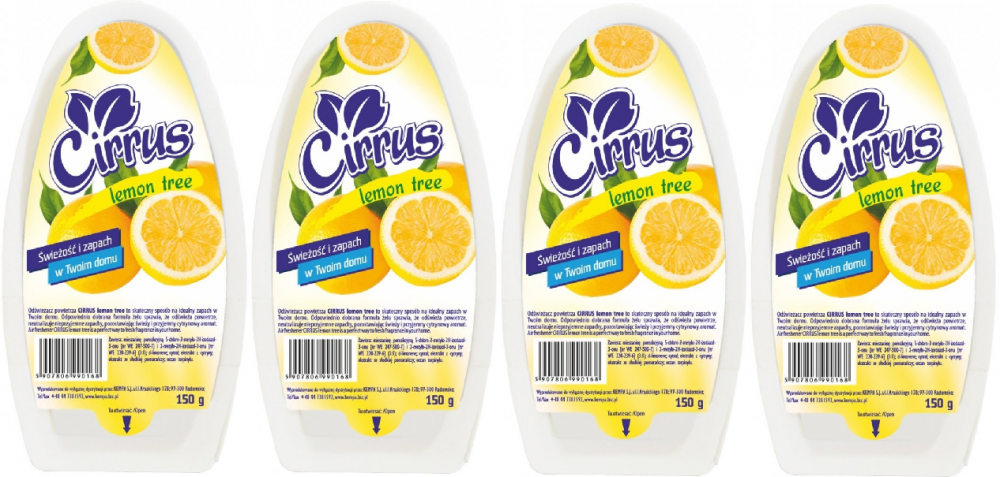 4x odświeżacz powietrza Cirrus, lemon tree, żel, 150g