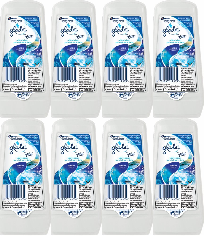 8x Odświeżacz powietrza Glade by Brise, morski, żel, 150g